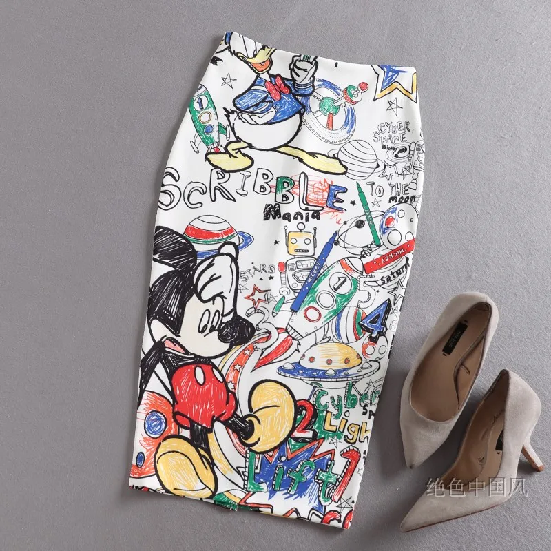 

GoneGoing S-2XL Plus Size 2021 Spring New StreetWear Women Cartoon Print Party Skirt Kwaii High Waist Pencil Slim Skirts