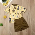 Комплект одежды для мальчиков из 2 предметов, официальная одежда для маленьких джентльменов, топы с изображением животных и шорты, летняя одежда с коротким рукавом и принтом