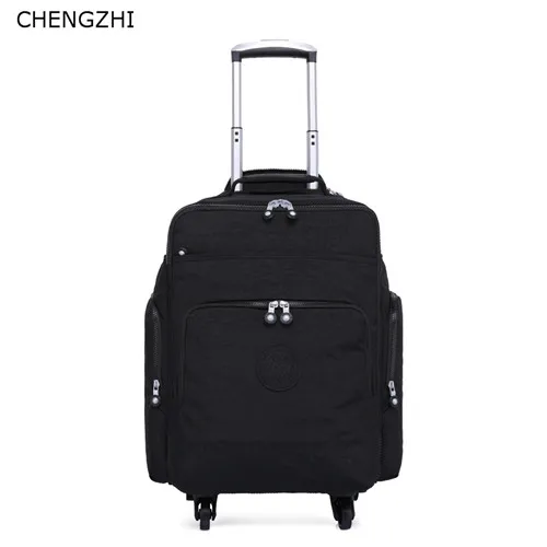 black CHENGZHI 16 дюймов нейлоновая сумка для багажа на колесиках, сумка для путешествий с колесами, сумка для чемодана на колесиках - Цвет: black