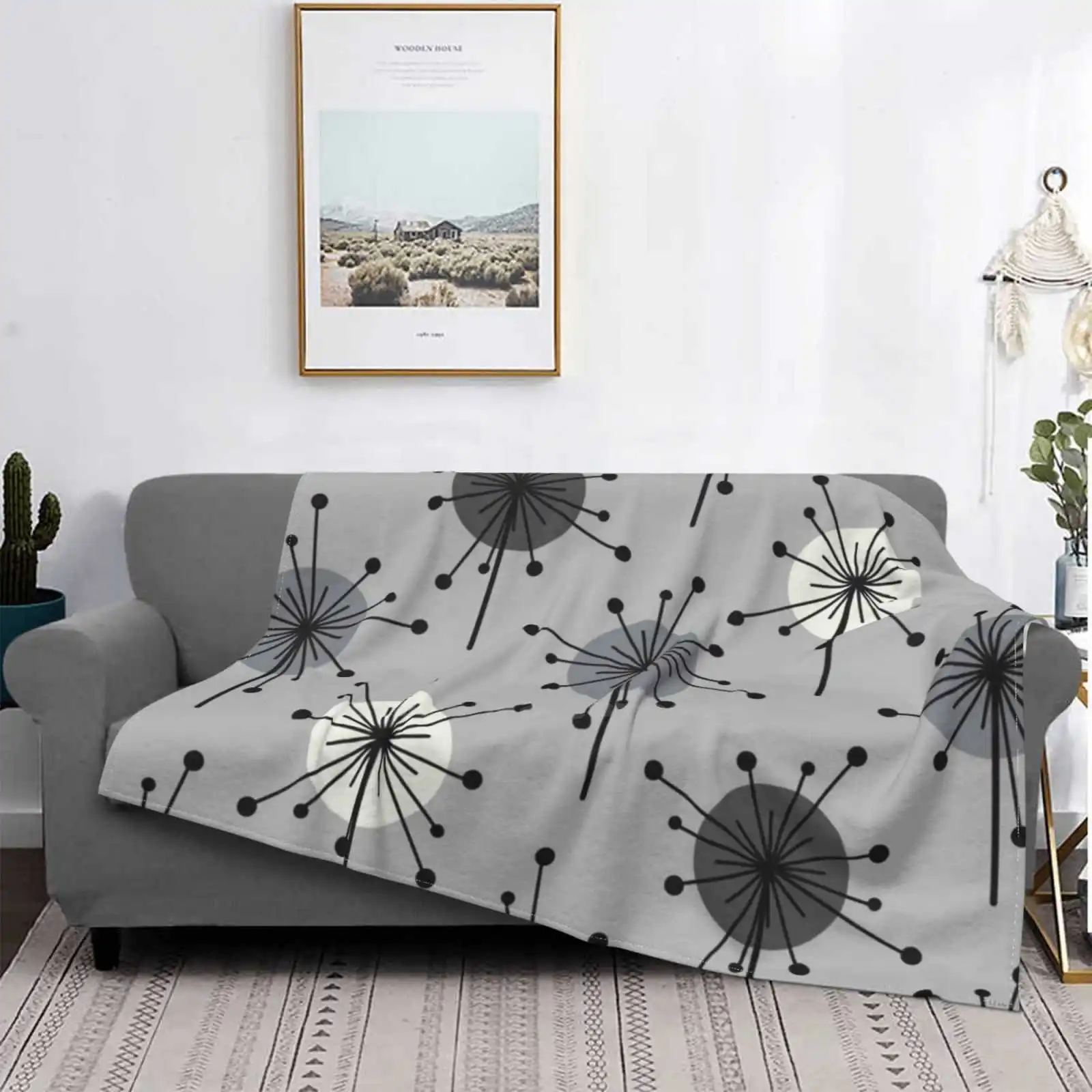 

Atomic Era Sputnik Starburst Flowers Gray Best Selling Room Household Flannel Blanket Mid Century Modern Atomic Age Atomic Era