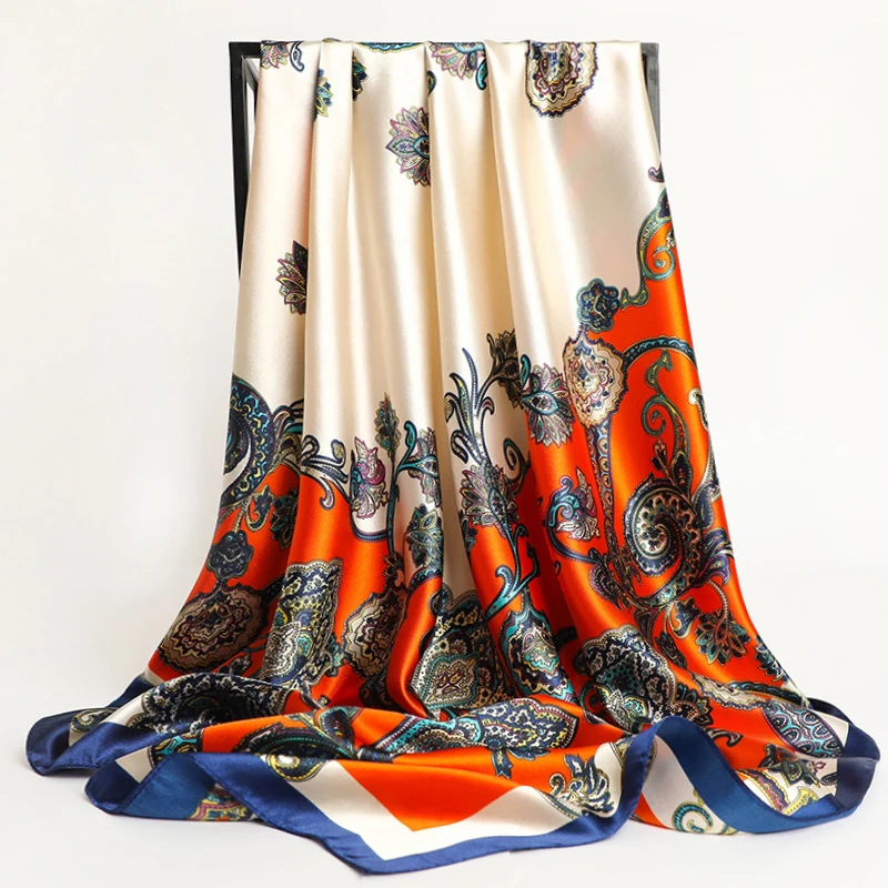 Шелковый шарф женский модный платок атласная шаль шарфы большой размер 90*90 см