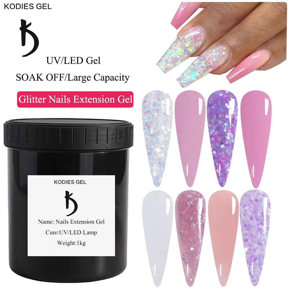 

KODIES GEL Glitter Poly Nail Gel Polish 1000ml/1kg Manicure Builder for Nail Extensions Quick Building French Hard Thick Gellak