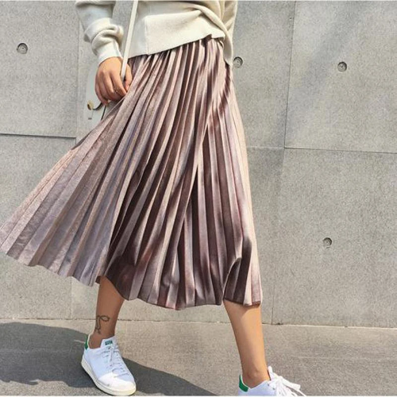 

One Size New women's High Waist Thin Skirt Fashion Pleat New Skirt Female Spring Autumn Skirt Solid Color Harajuku Famale Skirt