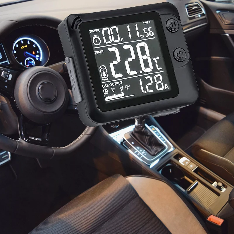 

Digital Thermometer for Car Large Screen Voltage Current Tester Hour Meter Smart Multifunctional Auto Thermograph USB Charger