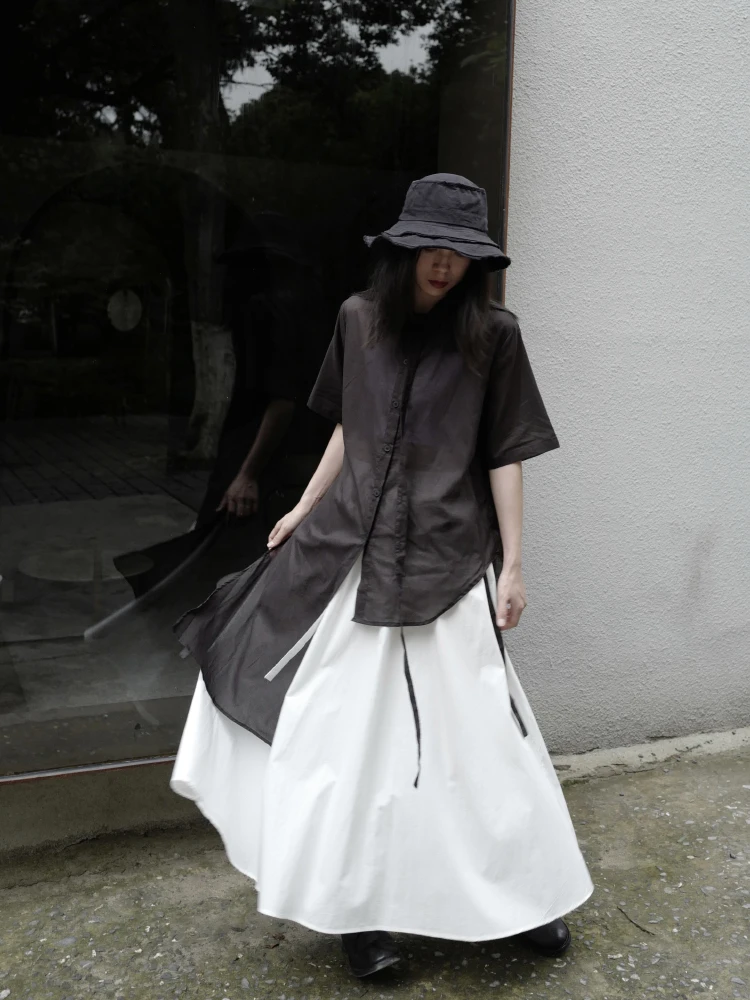 Маленькая дизайнерская Асимметричная рубашка в стиле ретро Yamamoto с короткими