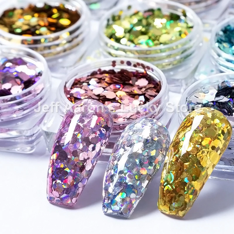 12 цветов шестигранный голографический Блестящий Гель лак для ногтей блёстки