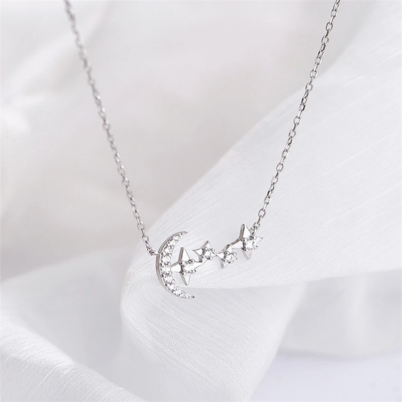 

Luokey Personality Silver Color Statement Zircon Necklaces Colar Trendy Fashion Tiny Moon Star Choker Pendant Necklace Jewelry
