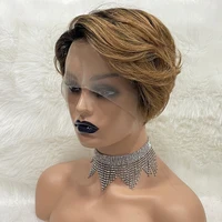 Sogreat Pixie Cut Short Bob Loose Boby Wave Colored Human Hair Wigs For Women Highlight Red Pre Plucked 13x1 T Part Lace Wig