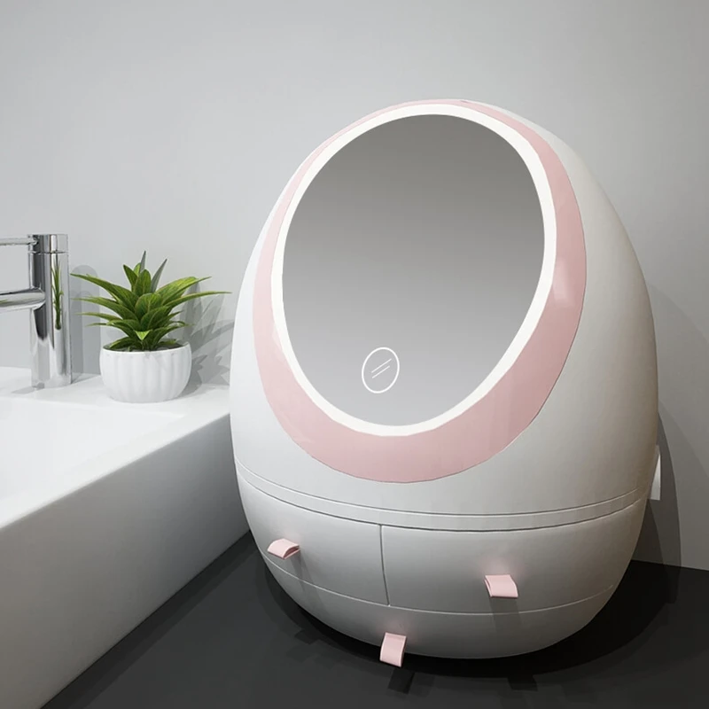with led light Косметический Чехол для туалетного столика, органайзер для косметики, коробка для хранения косметических средств для ухода за кожей, пластиковая корзина - Цвет: with led light