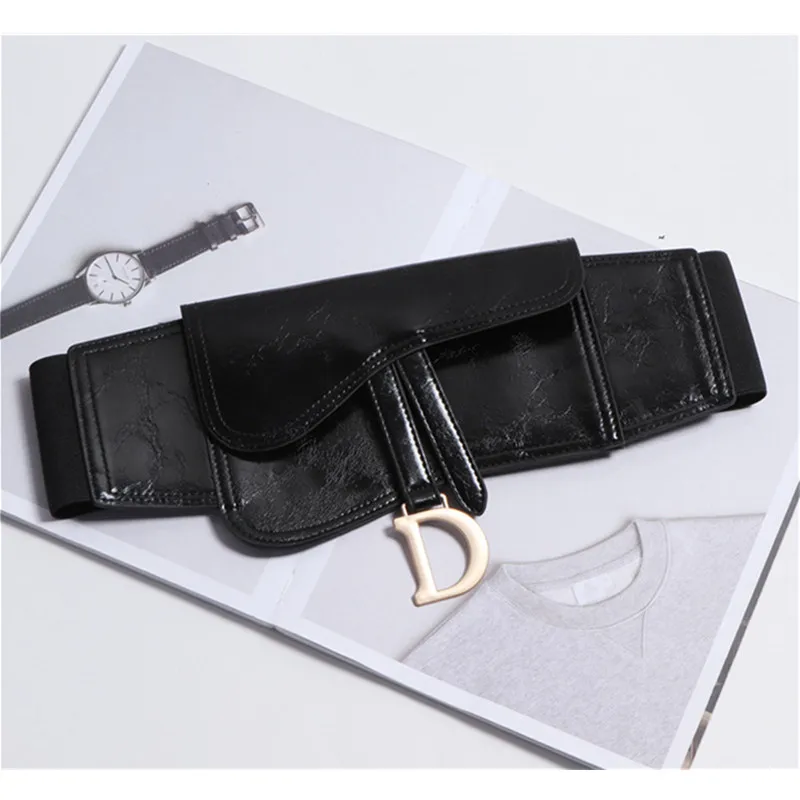 New Women Elastic Wide Belt Black Stretch PU Leather Waist Belt for Dress Corset Cinch Waistband DIY Three Dimensional Slim Belt