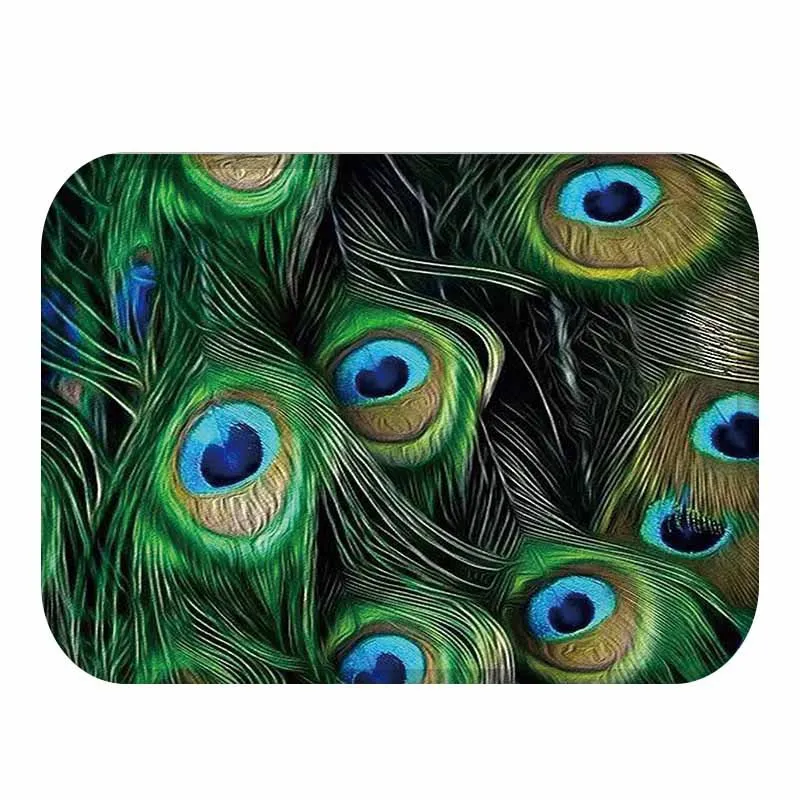Фланелевый нескользящий коврик с павлиньим пером возможно изготовление на заказ