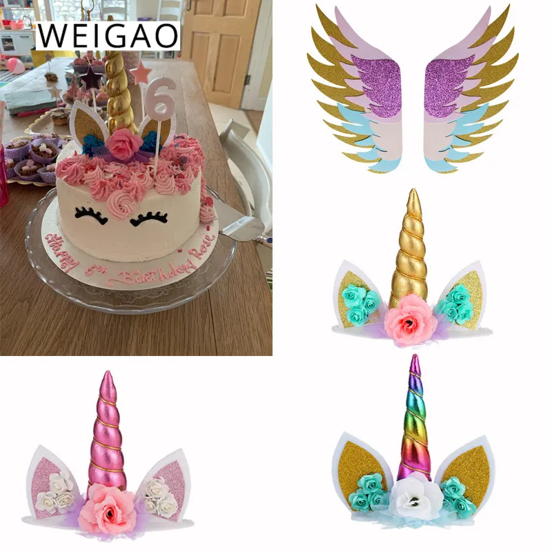 Рожковый Единорог WEIGAO топпер для торта украшение вечеринки в честь Дня Рождения