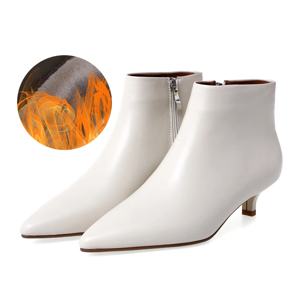 beige fur Большие размеры 34-43; Модные ботильоны; женская обувь с острым носком; женские полусапожки на молнии; сезон осень-зима; женская обувь - Цвет: beige fur