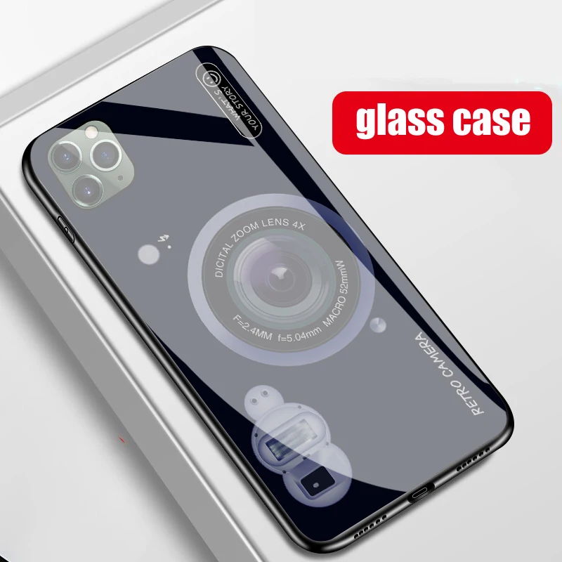 Чехол для телефона из закаленного стекла в стиле ретро камеры iphone X XR XS MAX 7 6 6S 8 plus 11