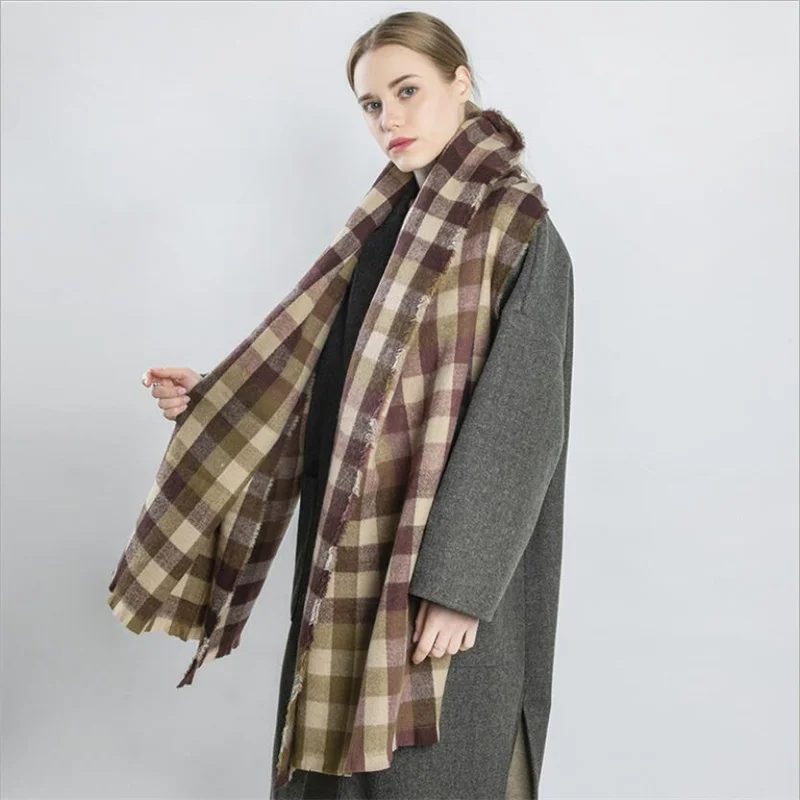 

New Winter Scarf Women Cashmere Warm Pashmina Plaid Foulard Female Scarves Wraps Thick Soft Bufanda Big Tassels Shawl Long Stole