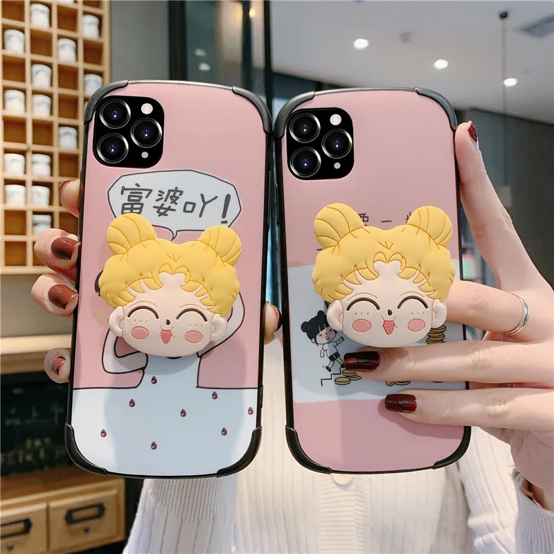 For iphone 11 pro Max Cute Sailor Moon Full Cover armor case XS X XR 8 plus 7 6S Cartoon Daisy capa + stander |