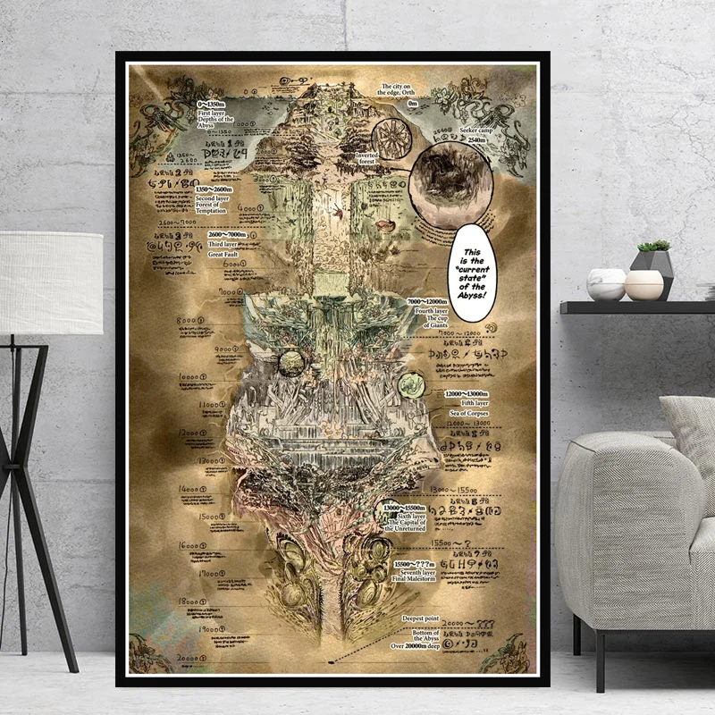 

Made In Abyss Map Anime Movie Posters And Prints Wall Pictures For Living Room Vintage Canvas Painting Art Decorative Home Decor