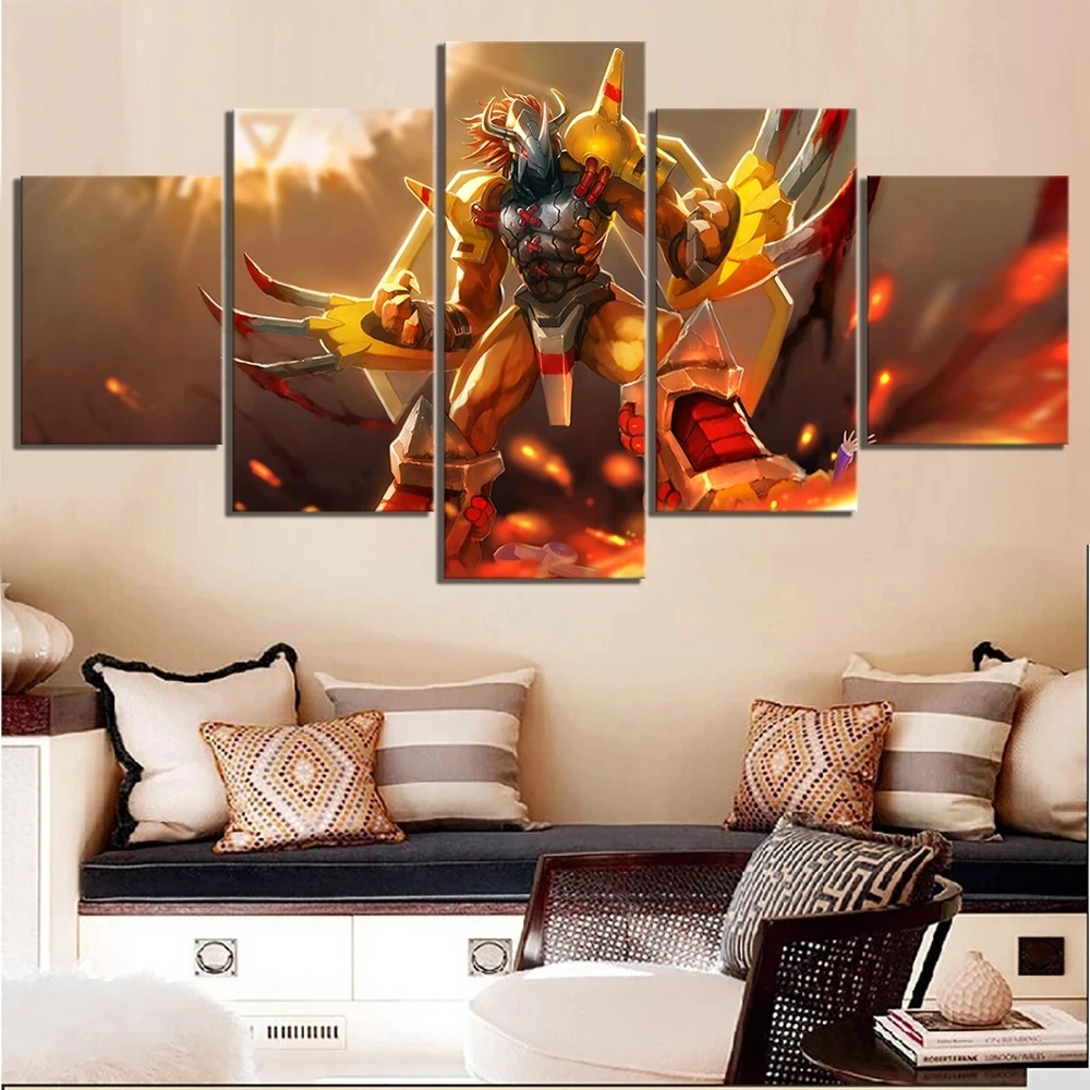 

5 Piece HD Prints Pictures Anime Poster Greymon Digital Monster Wall Art Canvas Painting Modular Living Room Home Decor Framed