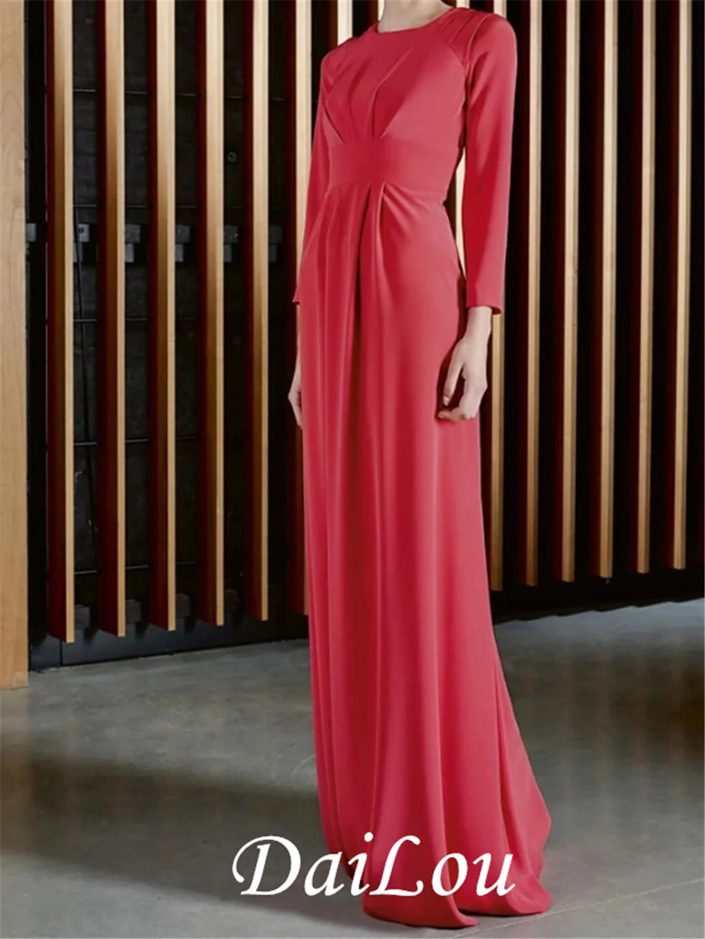 

Sheath/Column Minimalist Elegant Wedding Guest Formal Evening Dress Jewel Neck Long Sleeve Floor Length Chiffon with Pleats 2021