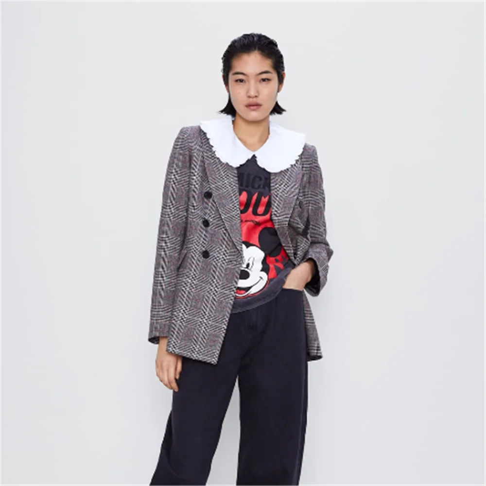 2020 ZA новая весенняя женская футболка с рисунком модная свободная круглым вырезом