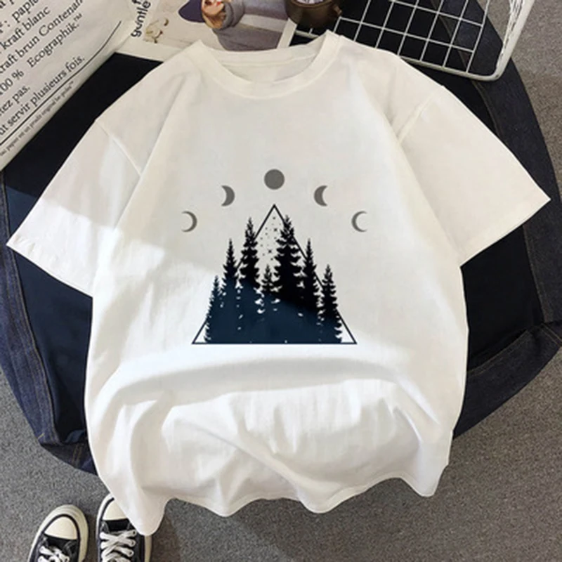 

Summer Clothing Aesthetics Mountain Graphics Print T Shirt Women O Neck Short Sleeve Tees Soft Moda White Tops Women TShirt
