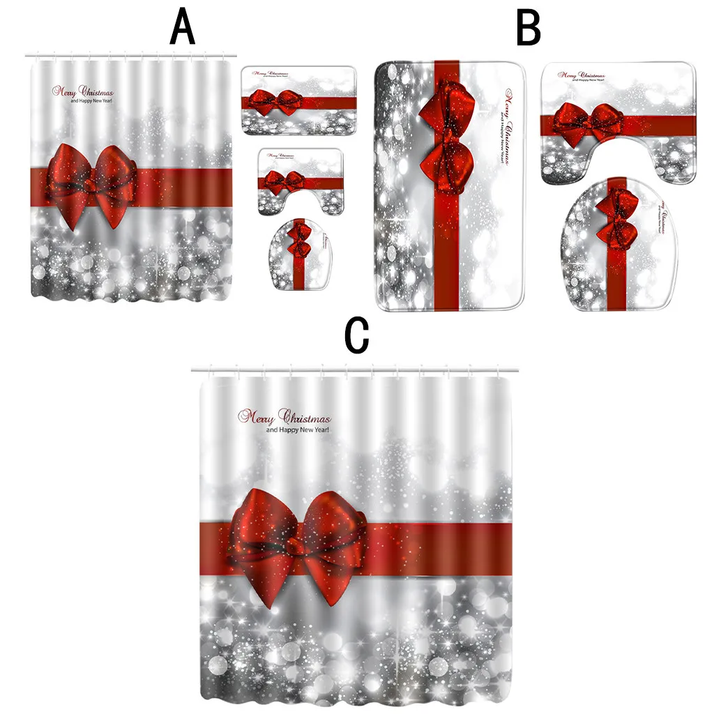 4 шт. романтичный набор штор для ванной и душа с принтом в виде банта Квадратный