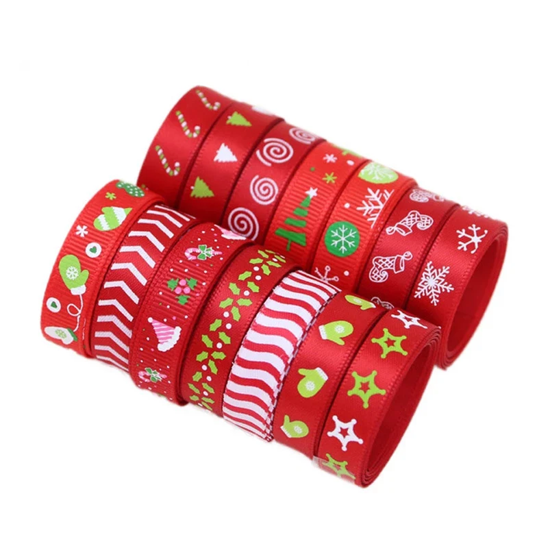 (1 ярд микс 10 цветов) мм красная атласная лента с принтом Рождественский подарок