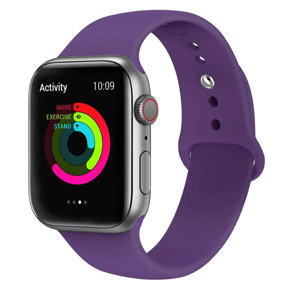 purple Силиконовый ремешок для наручных часов Apple Watch, 42 мм, 38 мм, Версия 44 мм 40 мм резиновый браслет Ремешки черный ремешок наручных часов Iwatch серии 5/4/3/2/1 браслет - Цвет ремешка: purple