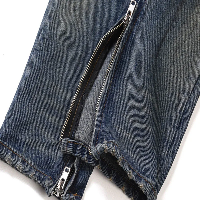 

Retro dirty jeans men's high quality ripped denim trousers men's comfortable pants zipper fly streetwear skinny jeans men