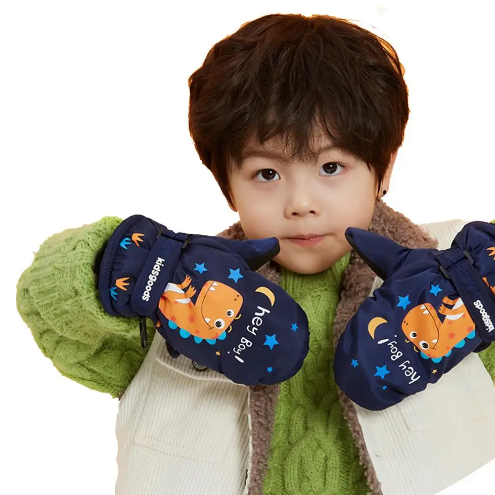 

Children Ski Gloves Warm Water Repellent Polyester Fabric And Coral Fleece Non-slip Three Layers Gloves For Autumn Winter