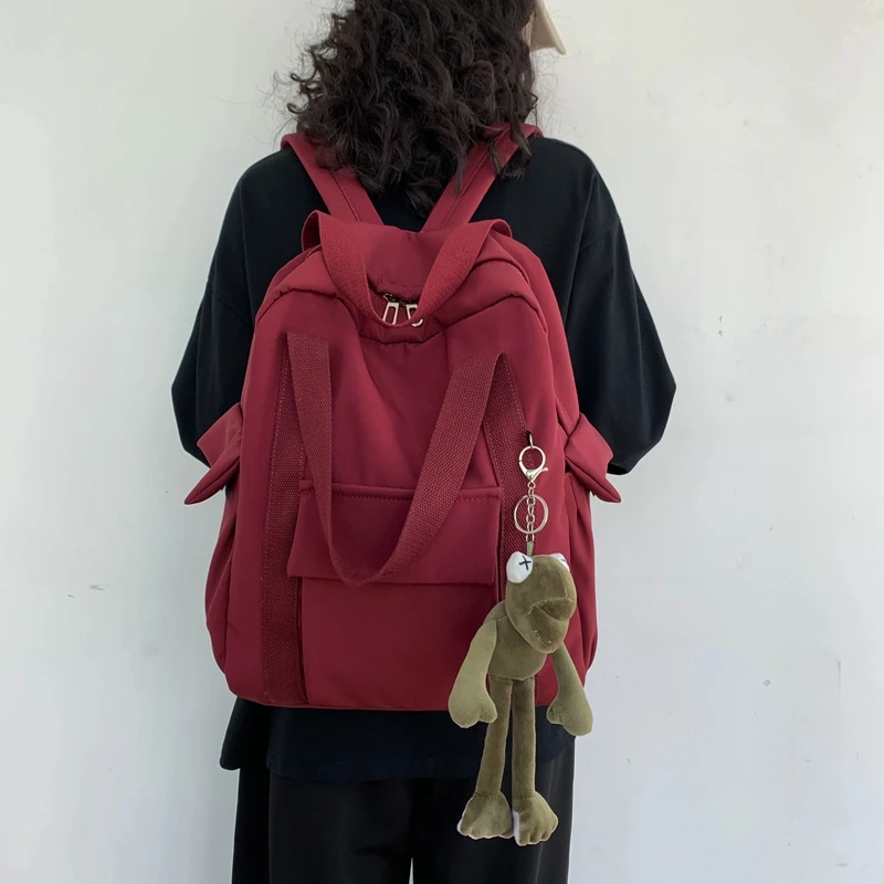 

New Women'S Waterproof Nylon Backpack Solid Student Simple School Bag For Teenage Girl Shoulder Travel Bag School Backpack