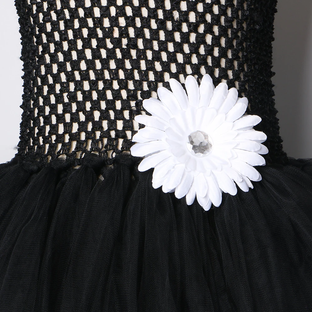Черное платье-пачка для девочек с белым цветком Вечерние платья ручной работы