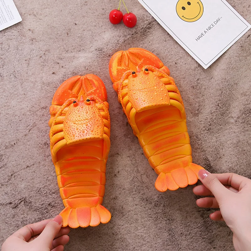 Шлепанцы для влюбленных мультяшный лобстер открытый носок сланцы Нескользящие