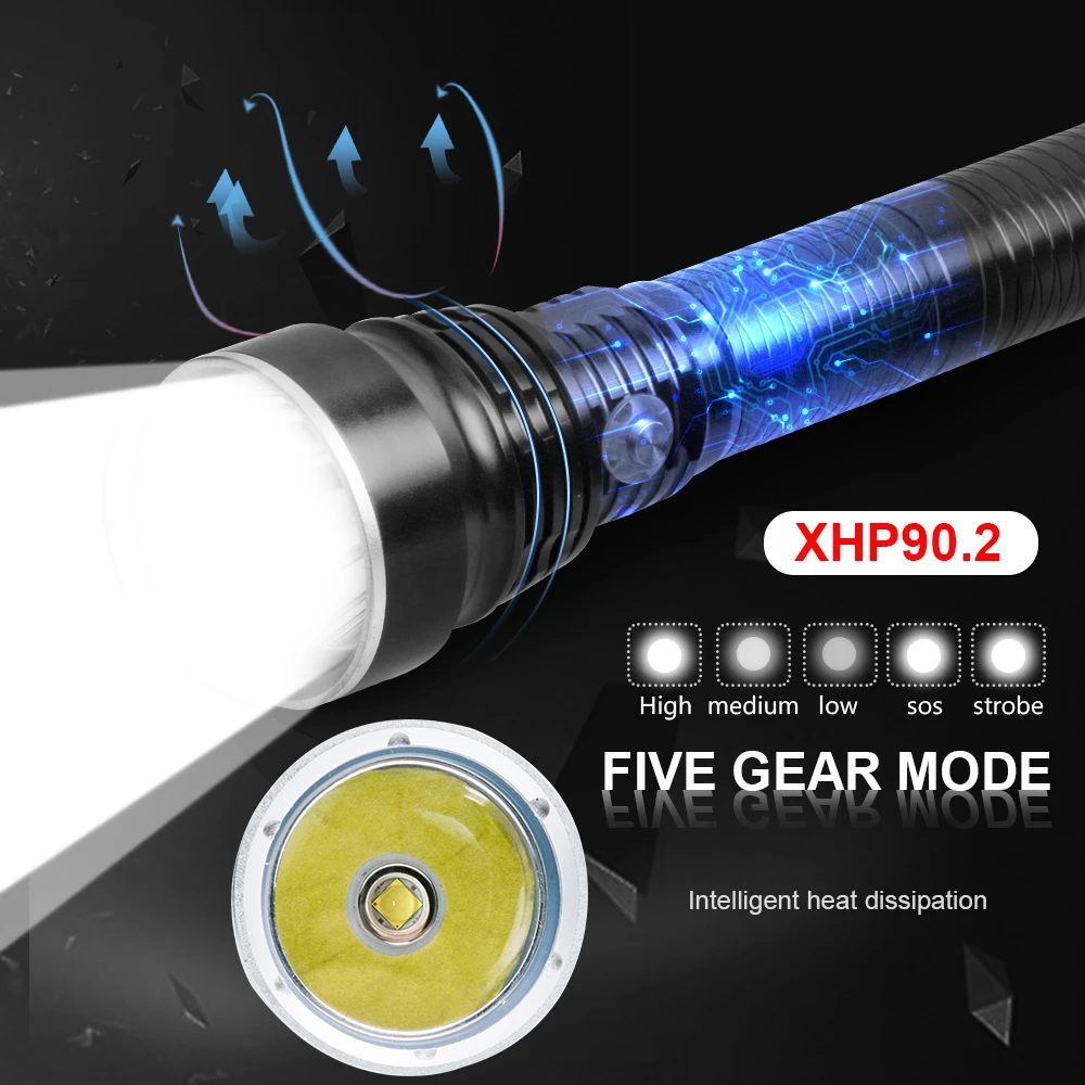 저렴한 XHP90.2 IP8 강력한 다이빙 손전등 최고 방수 XHP90 손전등 전문 다이빙 라이트 사용 슈퍼 밝은 램프 구슬