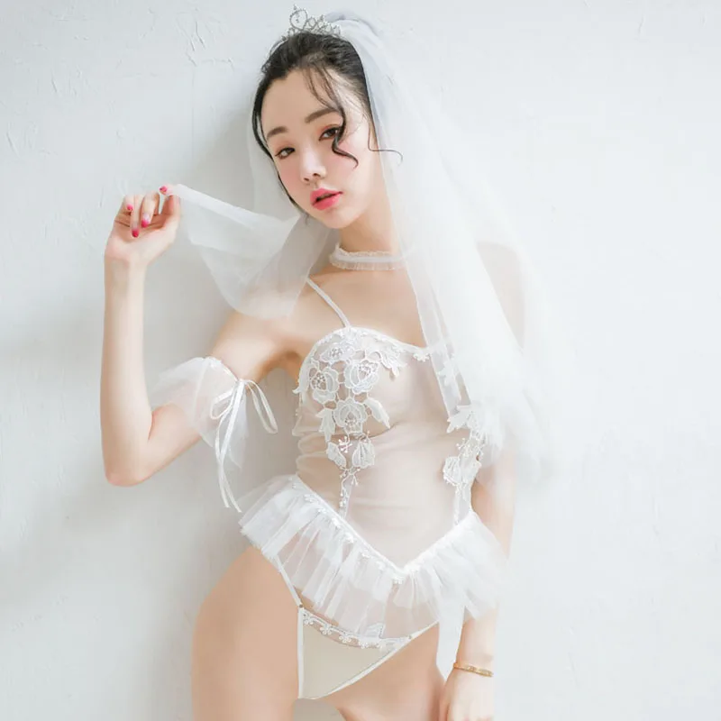 Yhotmeng ночная рубашка для женщин пижама лени кружевной сексуальный костюм невесты