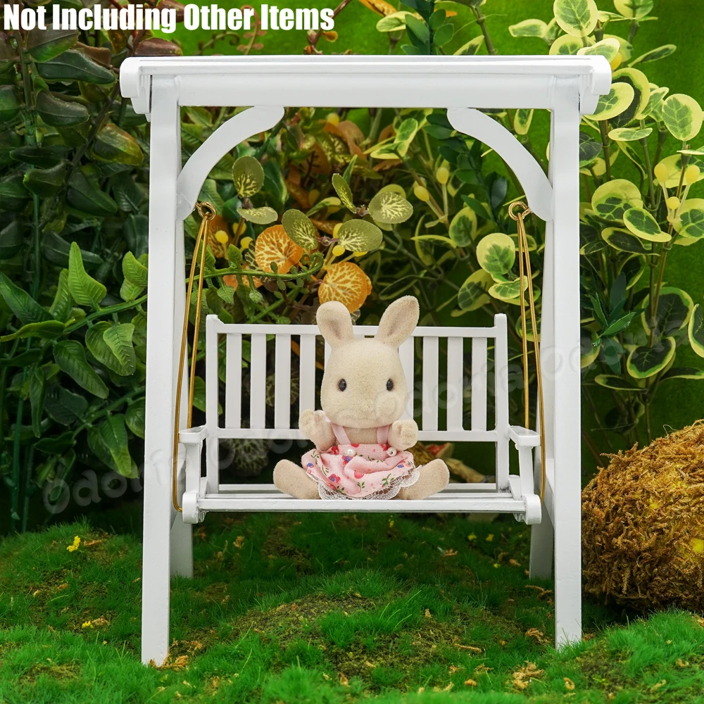 Odoria 1:12 Miniature White Garden Swing with Loveseat Wooden Outdoor Furniture Dollhouse Accessories Doll House Decoration | Игрушки и