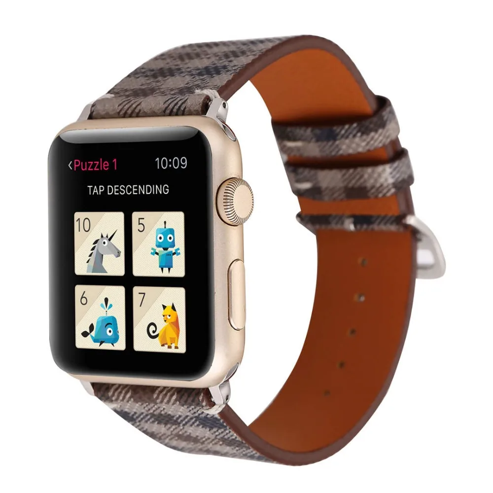 Ремешок из натуральной кожи для iwatch 5 4 3 2 1 ремешок для Apple Watch 38 мм 42 мм 40 мм 44 мм модный клетчатый браслет для часов