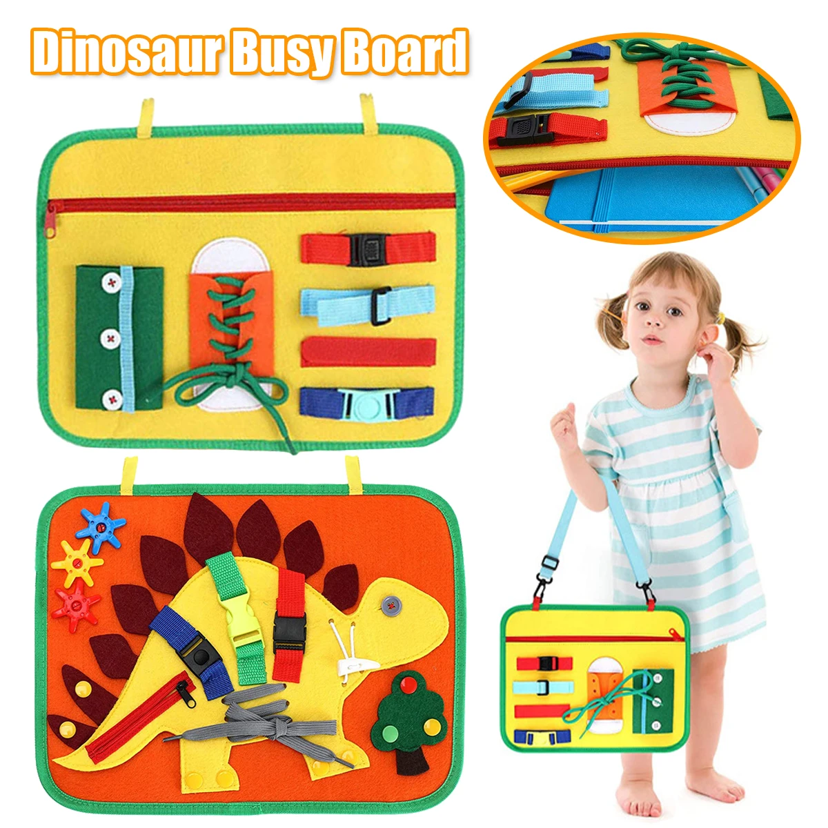 

Kids Montessori Toys Dinosaur Busy Board Buckle Training Essential Educational Sensory Board For Toddlers Christmas Gift