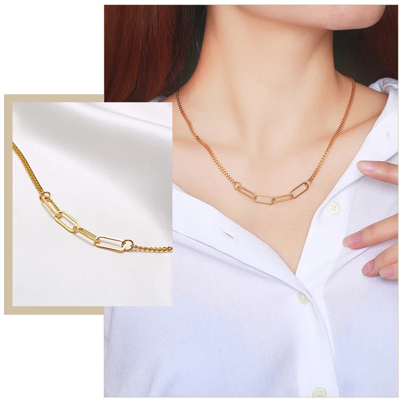 

Gold Tone Paperclip Chain Choker Necklaces for Women, Anti Allergy Stainless Steel Oval Rectangle Link, Dainty Gift for her