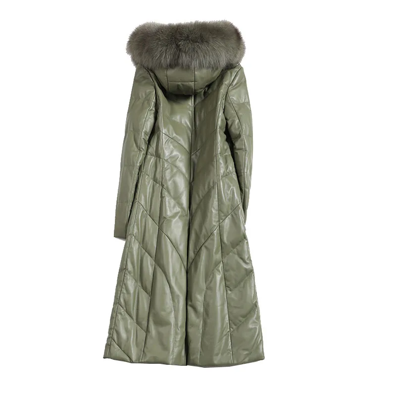 Парка из натуральной овечьей кожи длинное пальто куртка с капюшоном лисьего меха