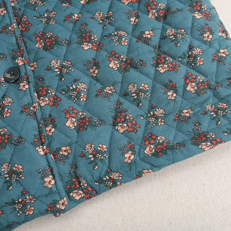 2021 New Autumn Winter Women Thicken Cotton Padded Jacket Coat Casual Loose Floral Print Hooded Parkas Warm Overcoat