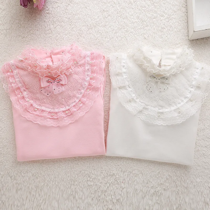 Весенне осенние блузки для девочек рубашки хлопковые кружевные топы малышей