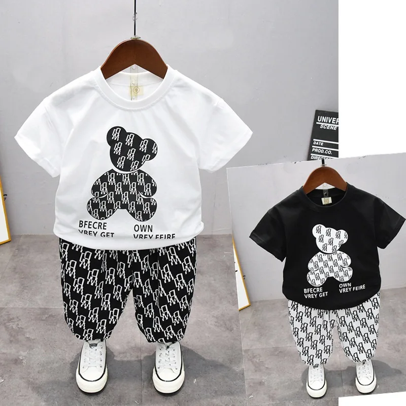 

Children Girls Sport Suits Baby Boy Clothes Sets Summer Kids T-Shirt+Thin Comfortable Sweatpants Suit Cartoon Printed Clothes