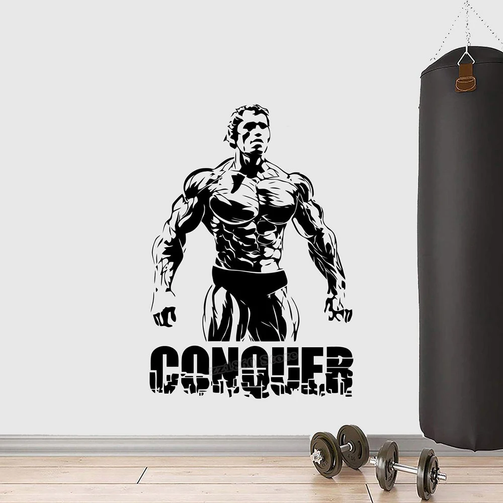 Conquistar Arnold Schwarzenegger pared calcomanía vinilo pegatina culturismo gimnasio regalos Fitness adhesivo mural para gimnasio DecorWorkout señal B647