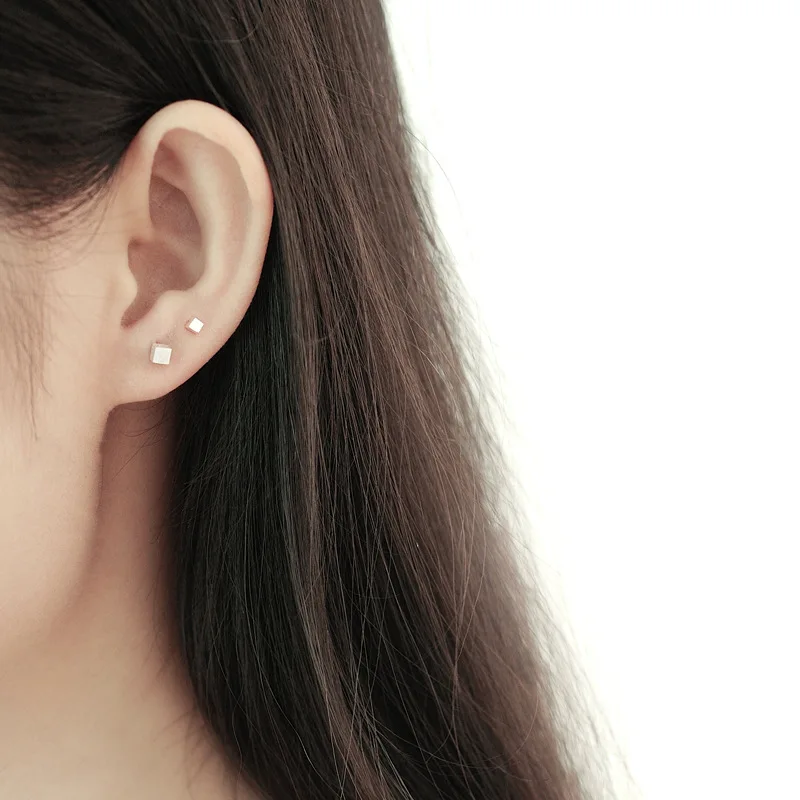 

Solid 925 Sterling Silver Small Cube Stud Earring Allergy Piercing for Women Minimalist Jewelry
