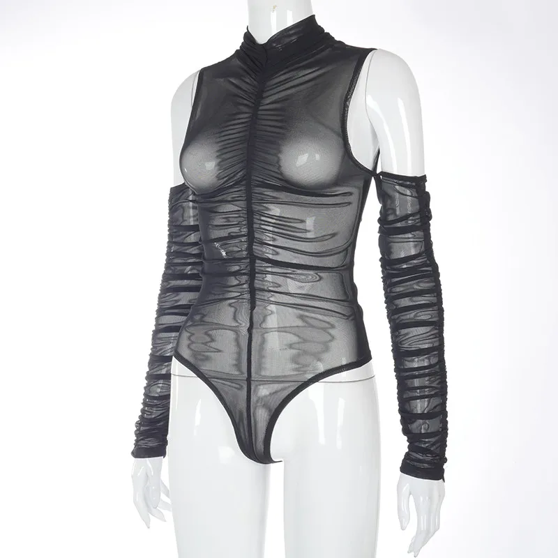 

CHRONSTYLEOff Shoulder Jumpsuits Women See Through Mesh Sheer Bodysuit 2021 New Spring Sexy Teddies Rompers Body Femme Clubwear