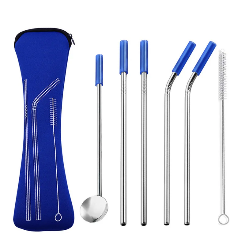 5 шт. многоразовые силиконовые трубочки для напитков из нержавеющей