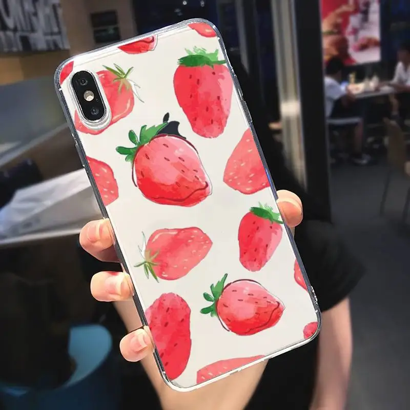 

Pink strawberry fruit Phone Case Transparent soft For iphone 5 5s 5c se 6 6s 7 8 11 12 plus mini x xs xr pro max