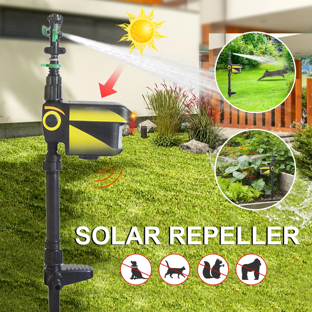 

Garden Sprinkler Animal Repeller Solar Powered Motion Activated Water Blaster Scarecrow Animal Deterrent Water Sprinkler