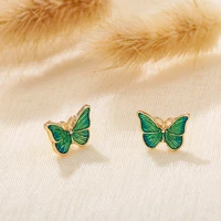 2021 simple fashion exquisite temperament oil painting style green butterfly small earrings women